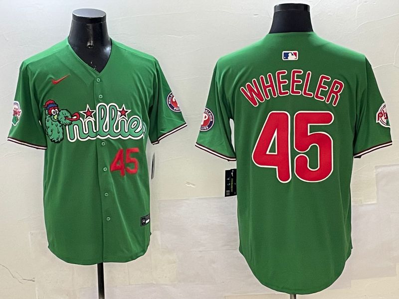 Men Philadelphia Phillies #45 Wheeler Green Three generations Joint Name Game 2025 Nike MLB Jersey style 5->philadelphia phillies->MLB Jersey